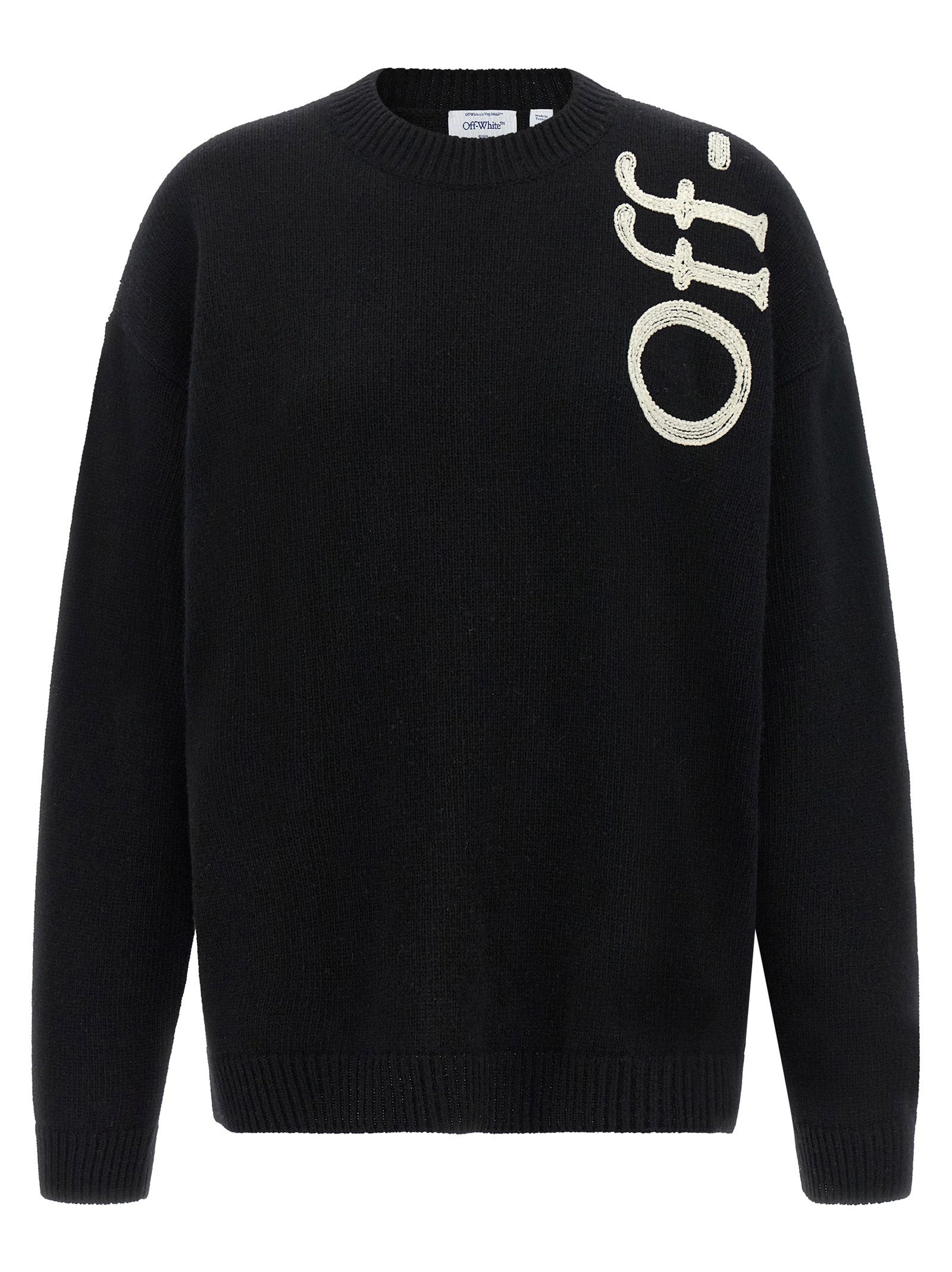 Off White Embroidered Logo Sweater — Black