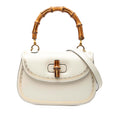 Calfskin Frame Print Bamboo Web Top Handle Bag