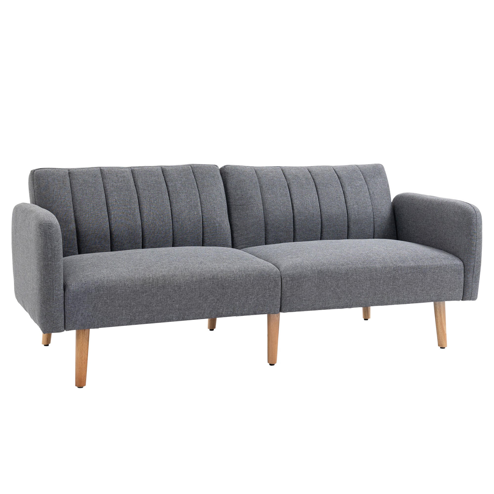 3 Seater Sofa Bed, Convertible Linen Fabric Sofa Couch with Adjustable Split Backrest, Grey