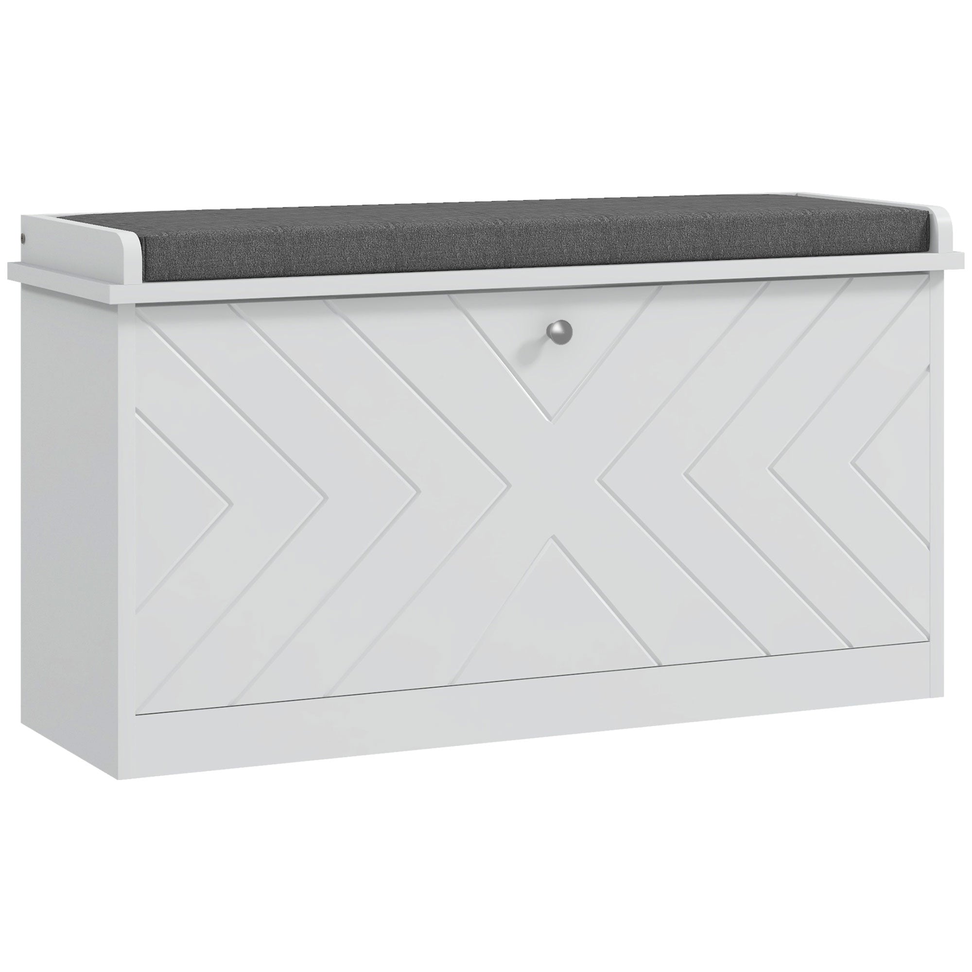 Entryway Shoe Bench with Flip Drawer, Seating Cushion & Adjustable Shelf for 8 Pairs, White