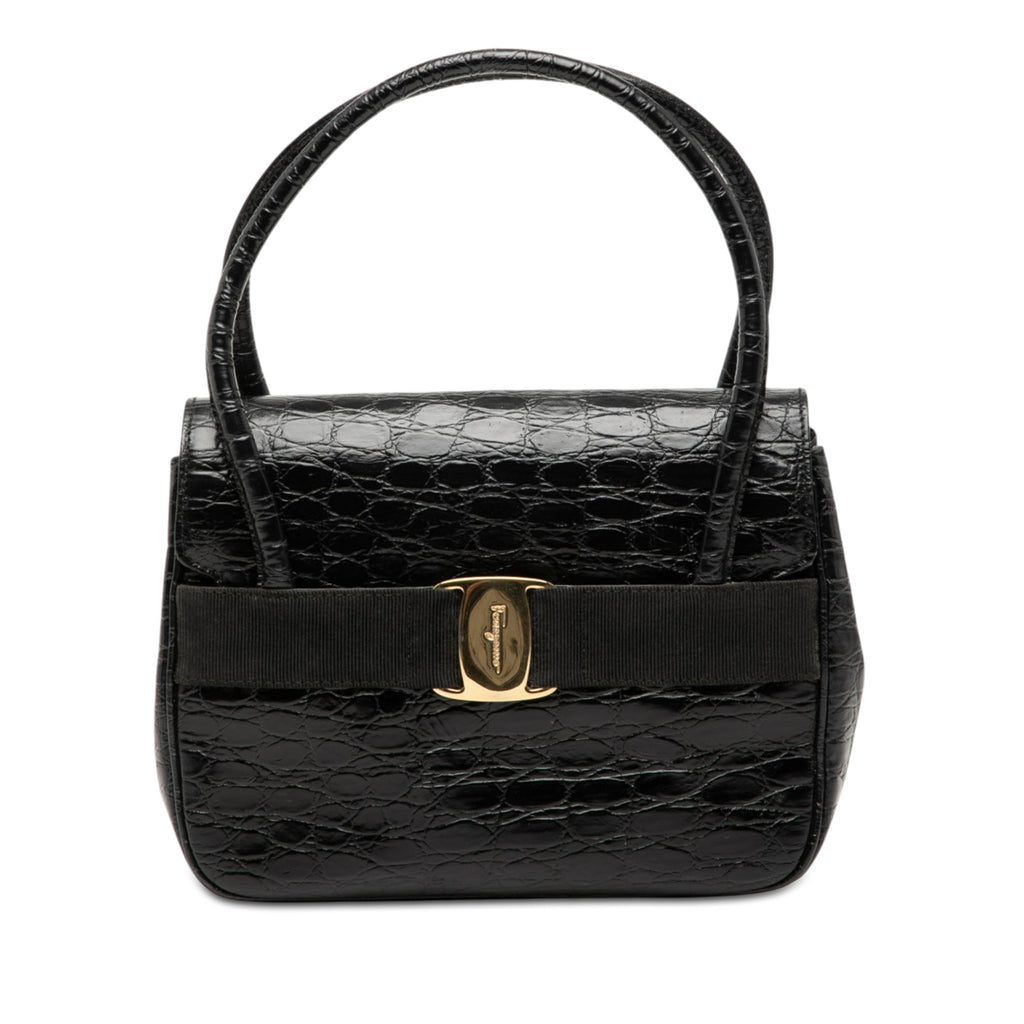 Croc Embossed Vara Bow Top Handle Bag