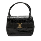 Croc Embossed Vara Bow Top Handle Bag