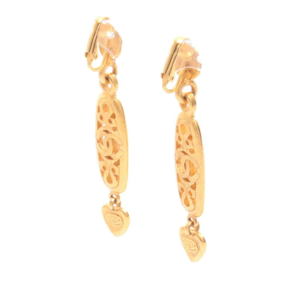 CC Gold Plated Heart Drop Clip on Earrings