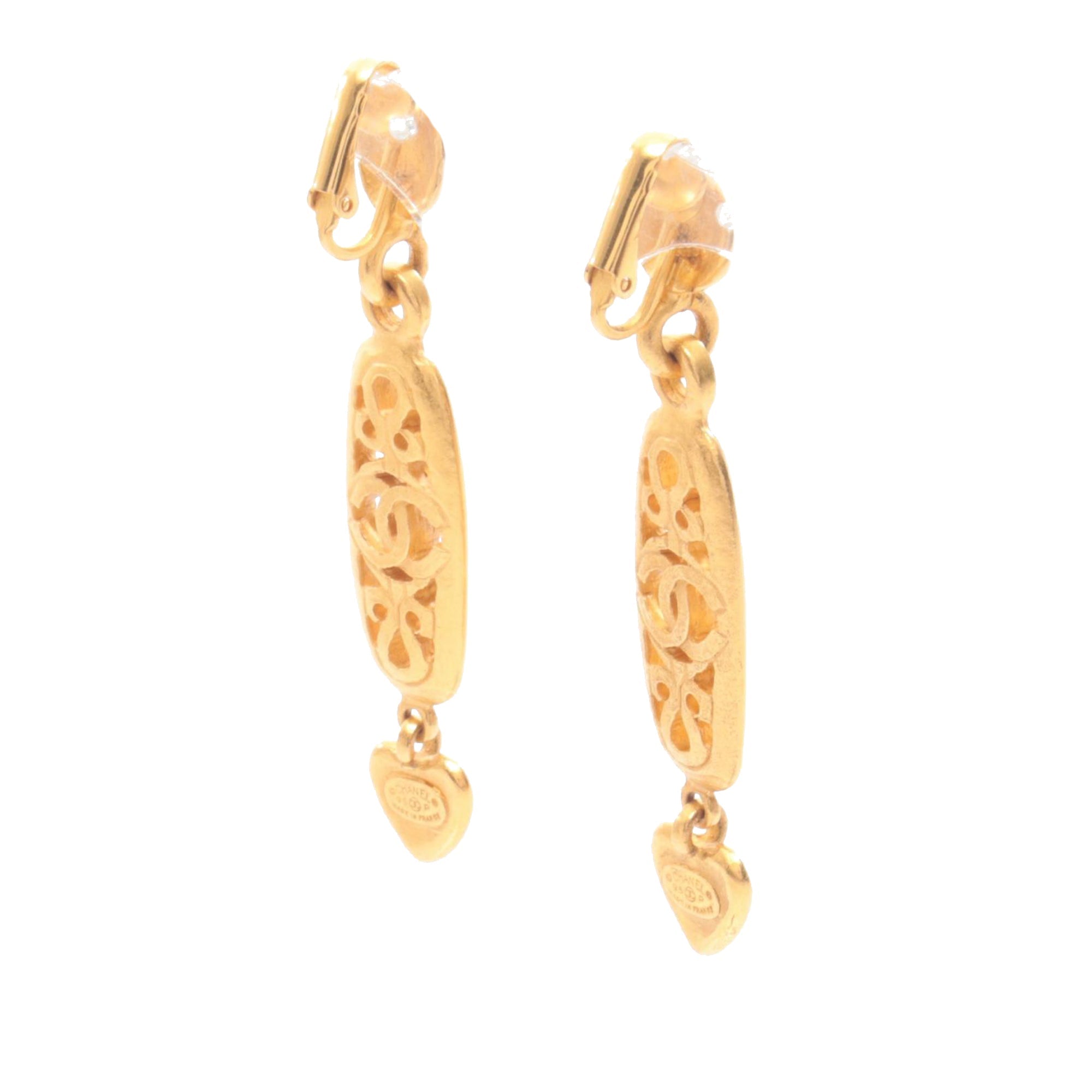 CC Gold Plated Heart Drop Clip on Earrings