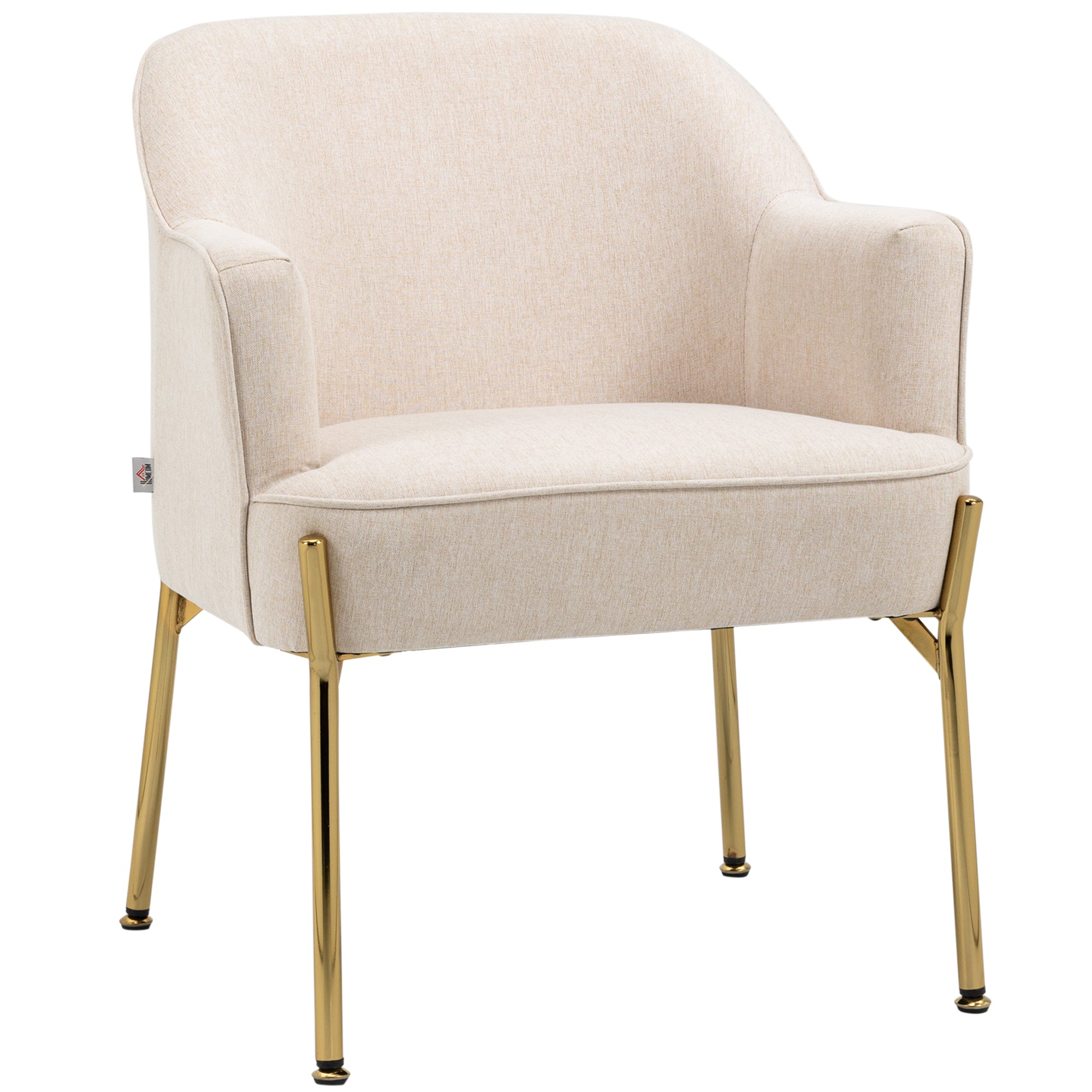 Velvet Accent Chair with Gold Metal Legs & Thick Padding, Cream White