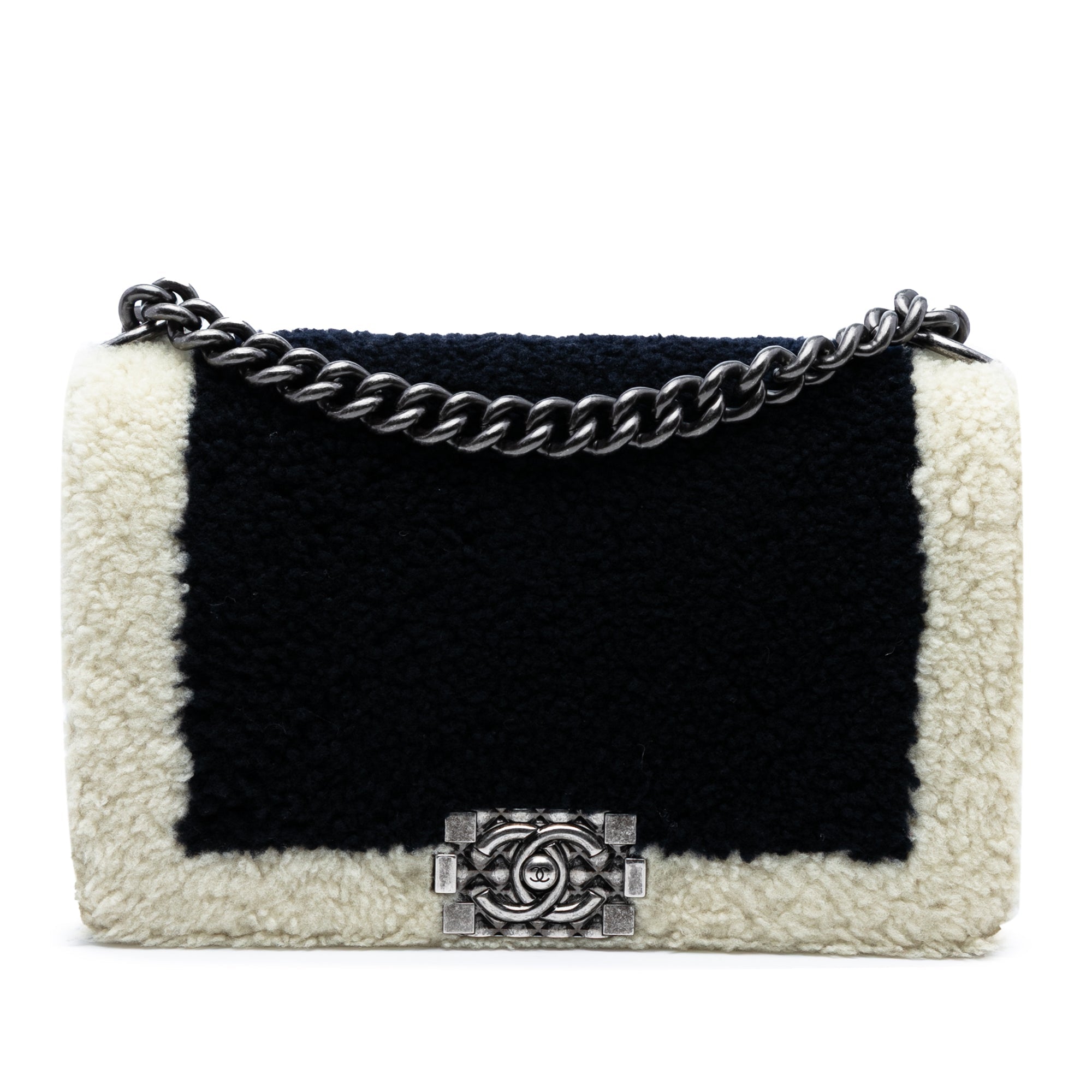 Medium Bicolor Shearling Boy Flap