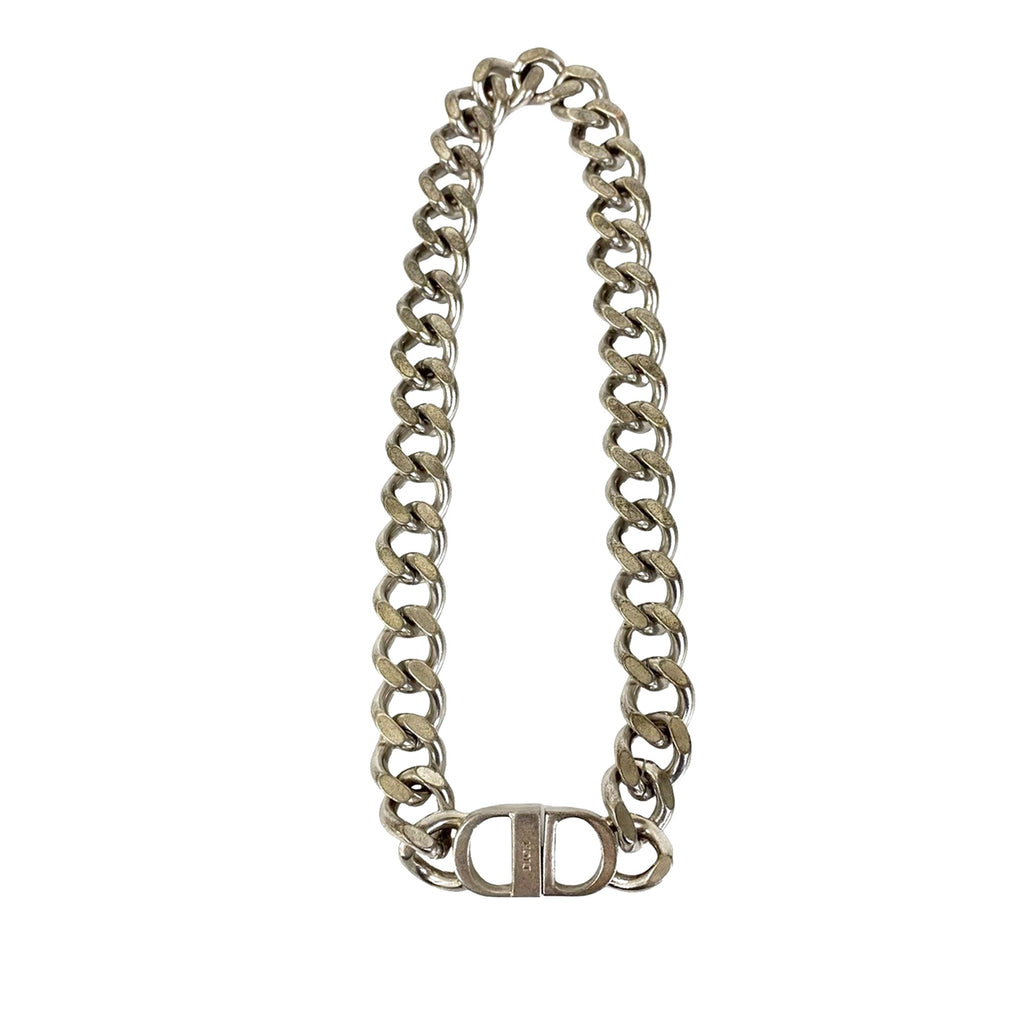 Silver Plated CD Logo Chain Link Necklace
