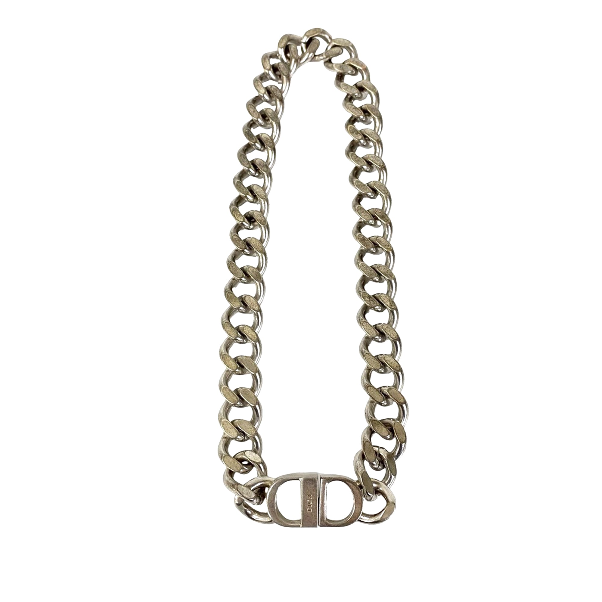Silver Plated CD Logo Chain Link Necklace