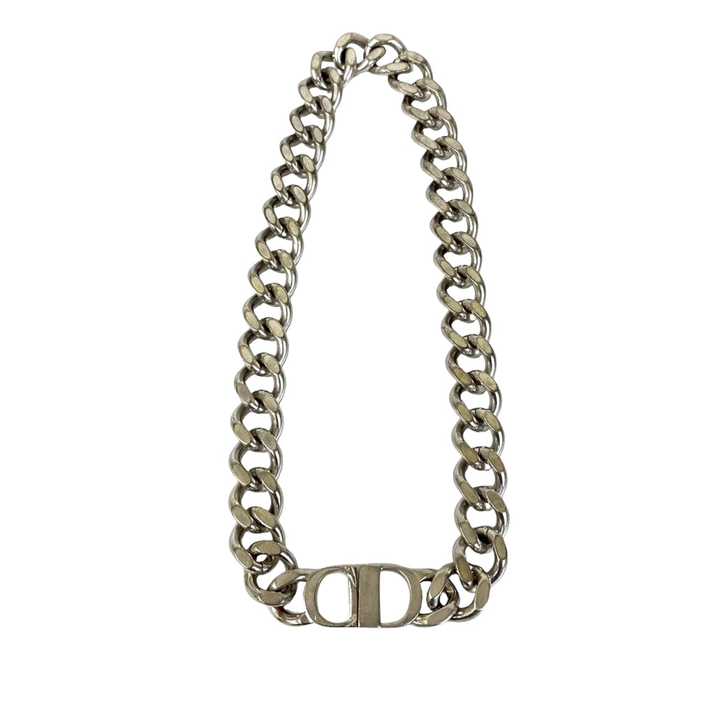 Silver Plated CD Logo Chain Link Necklace