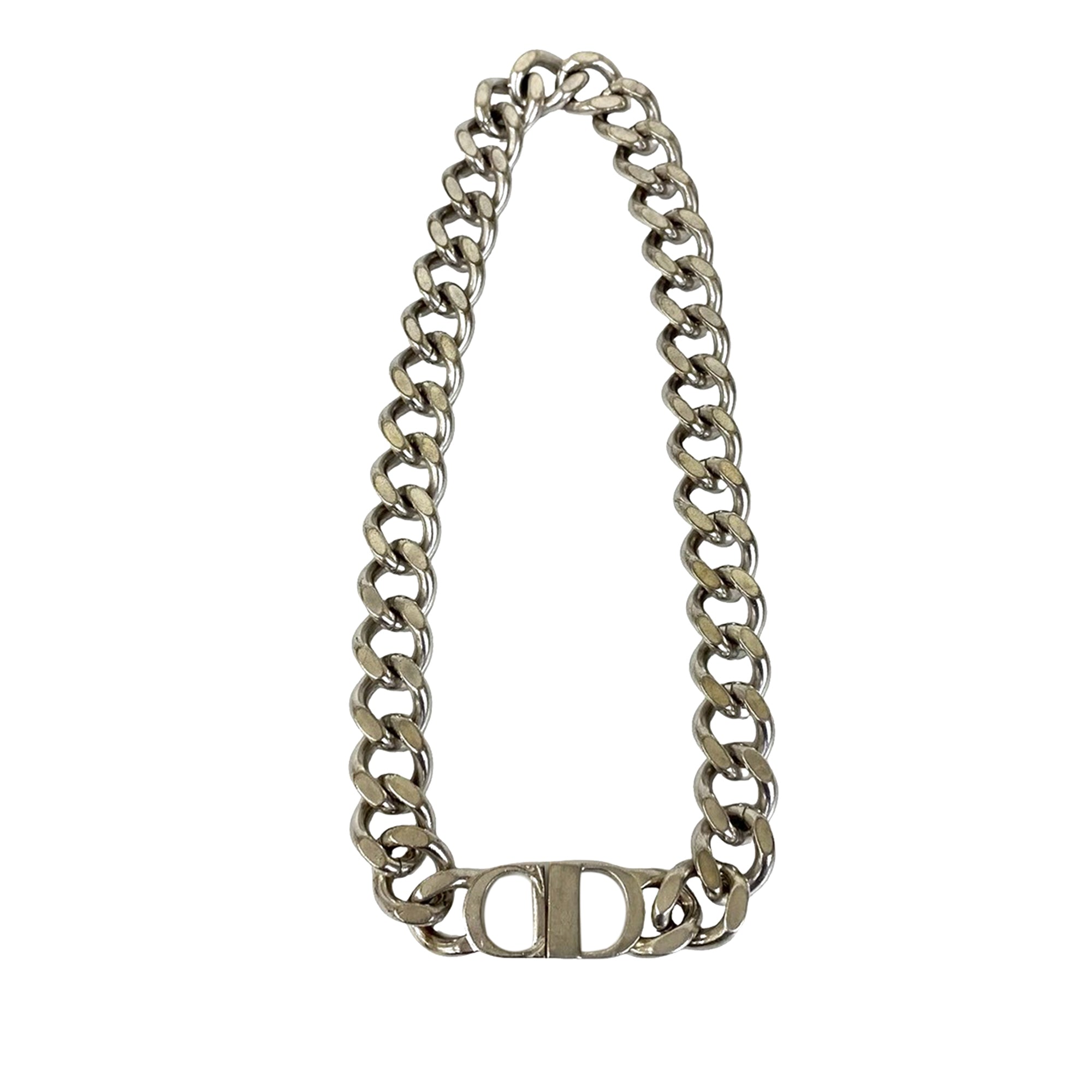 Silver Plated CD Logo Chain Link Necklace
