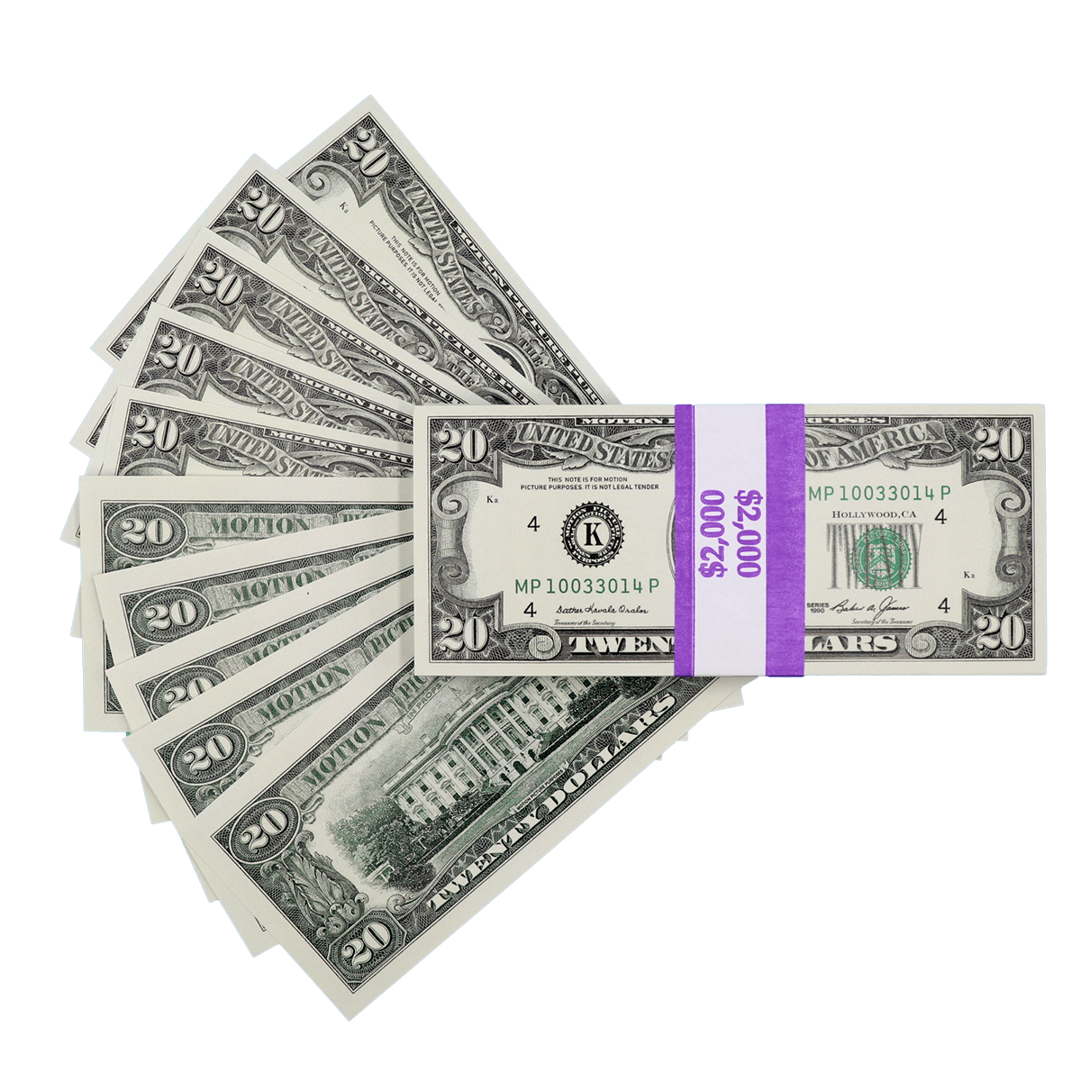 $2,000 Full Print 1990 Series Stack By Prop Money Inc.