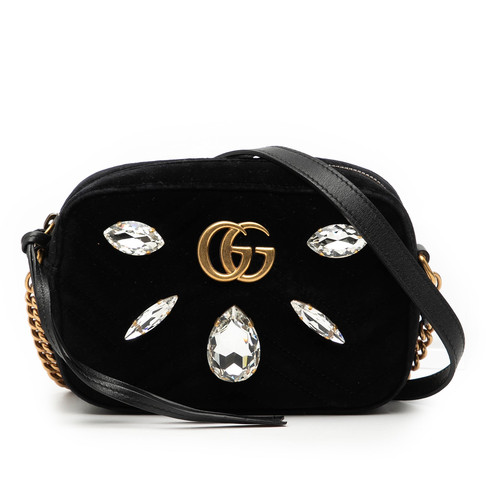 Mini GG Marmont Crystal Embellished Matelasse Velvet Crossbody