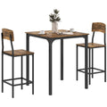 3 Piece Industrial Counter Height Dining Table Set w/ Steel Legs & Footrests, Rustic Brown