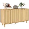 55" Fluted Buffet Cabinet w/ Storage, 4 Doors, 2 Adjustable Shelves & Wood Legs, Nature Wood