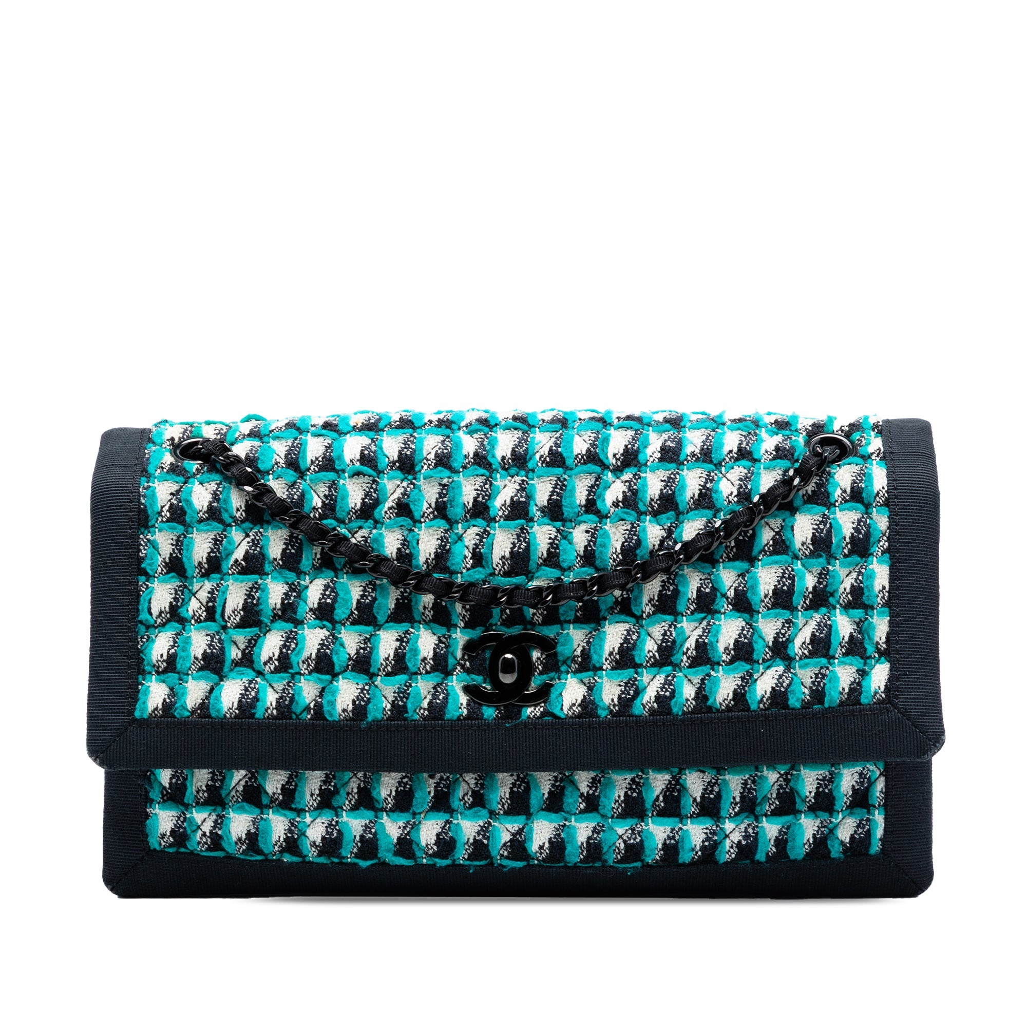 CC Multicolor Quilted Tweed Accordion Houndstooth Flap