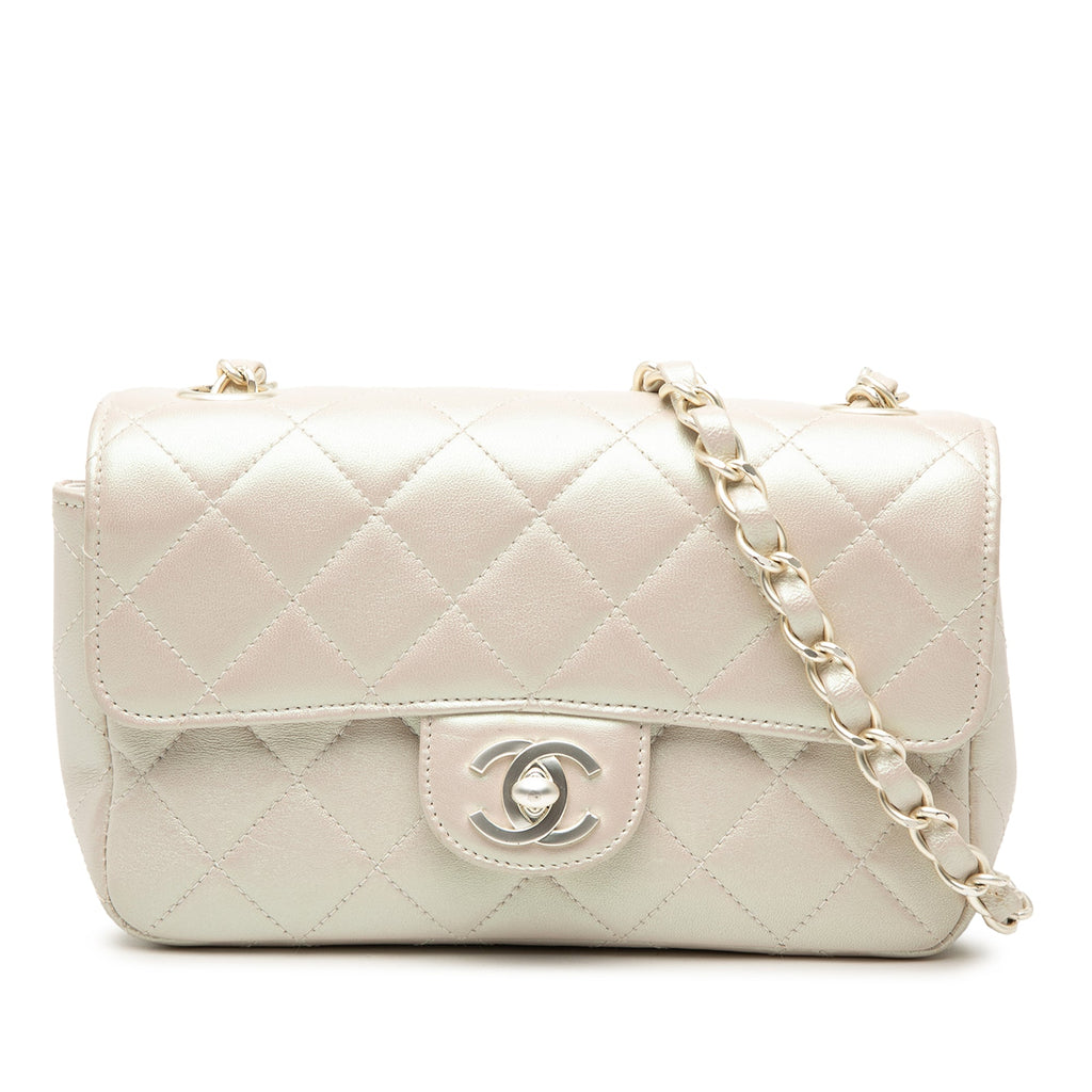 Mini Rectangular Classic Iridescent Lambskin Single Flap