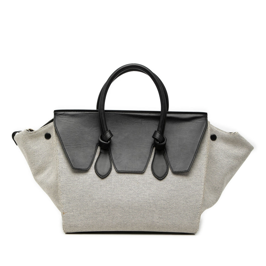 Small Bicolor Canvas and Calfskin Tie Knot Handbag