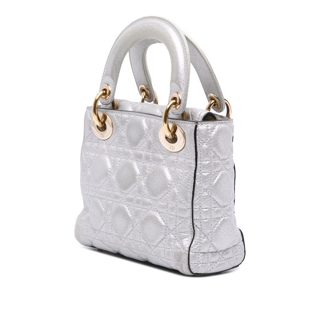 Mini Metallic Grained Calfskin Cannage Lady Dior