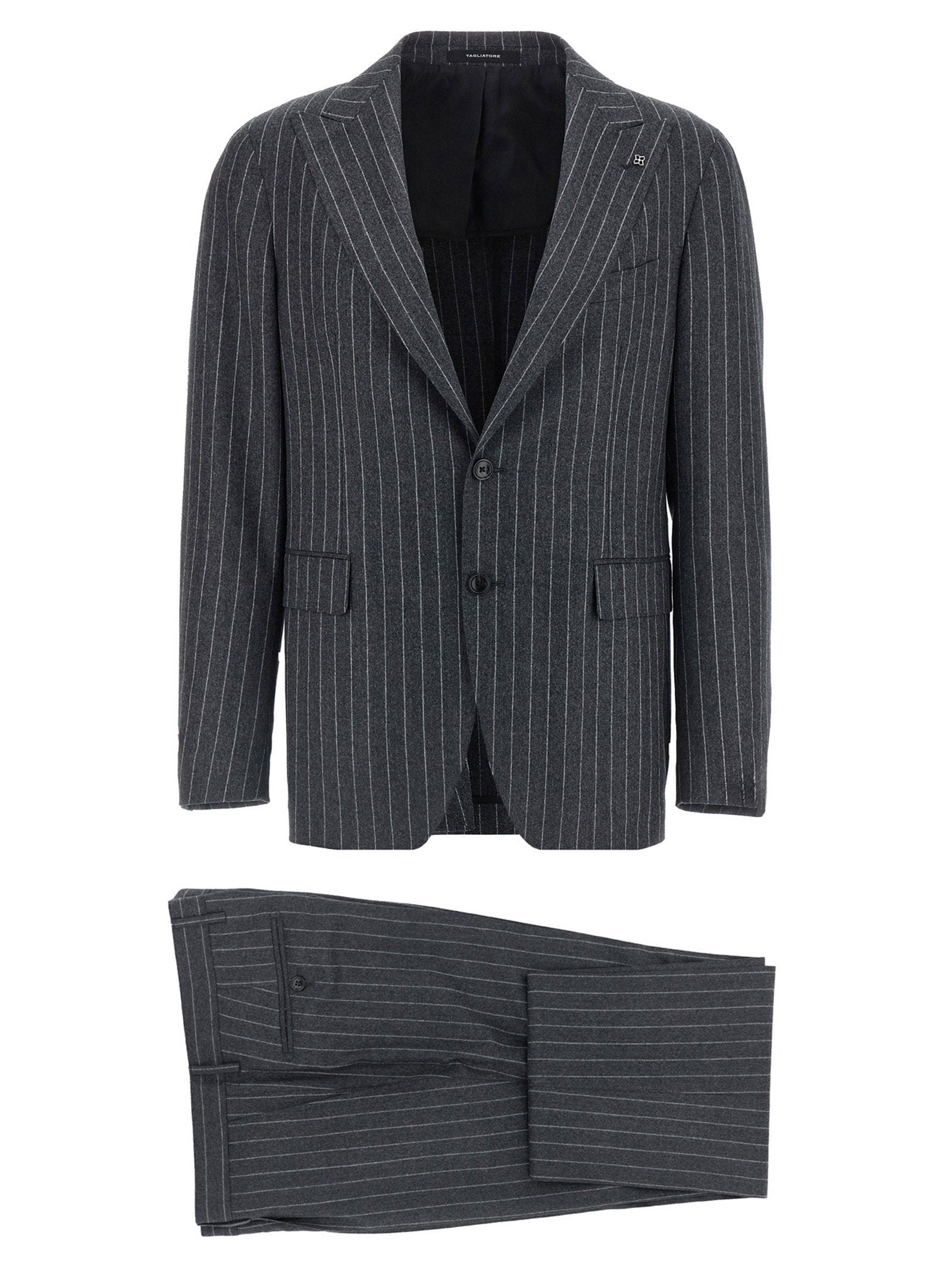 Tagliatore Pinstriped Virgin Wool Pant Suit — Charcoal