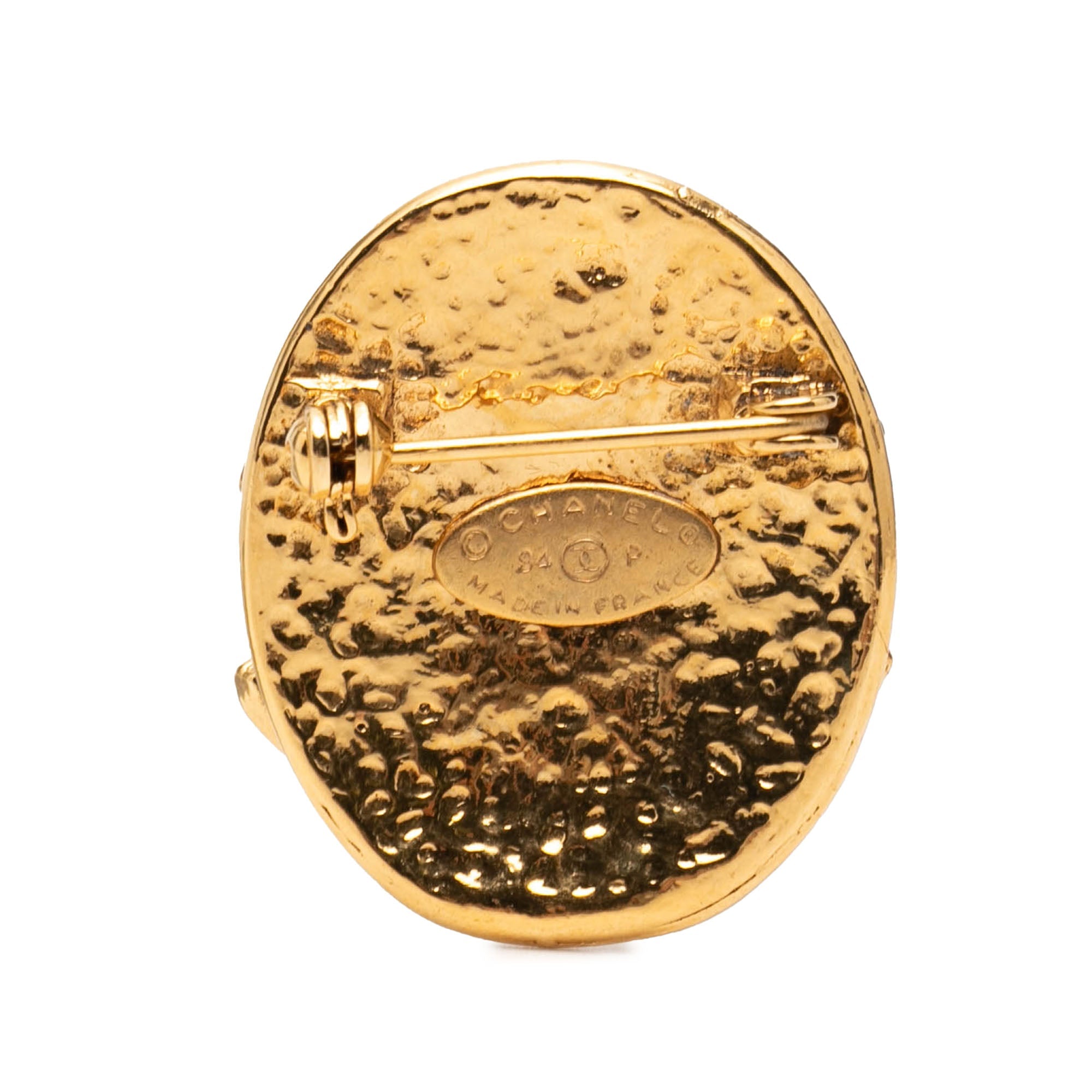 Gold Plated CC Oval Pin Brooch