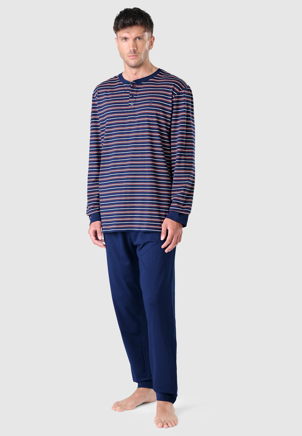 Pijama Hombre Largo Tapeta Algodón Punto Rayas - Azul 5309_39