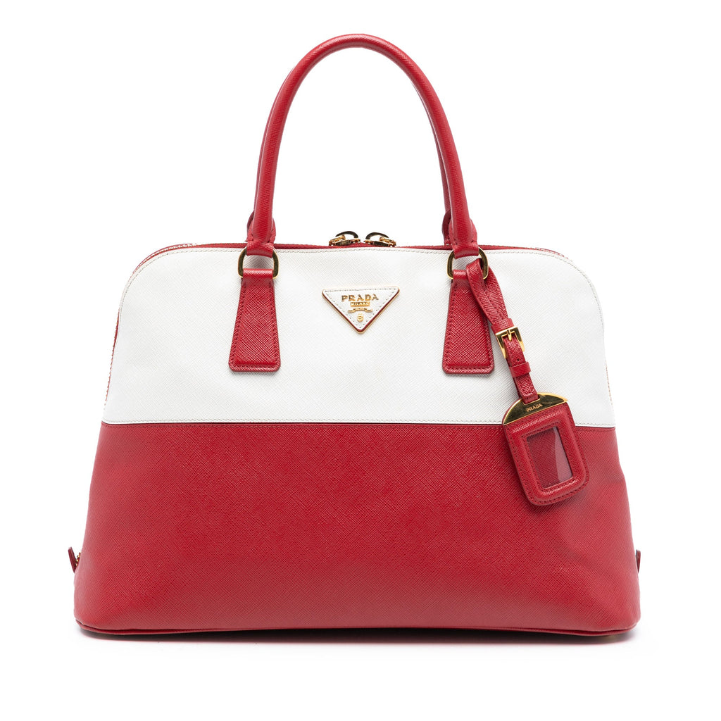 Medium Bicolor Saffiano Lux Promenade Satchel