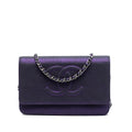 CC Metallic Crackling Lizard Printed Leather Wallet on Chain