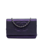 CC Metallic Crackling Lizard Printed Leather Wallet on Chain