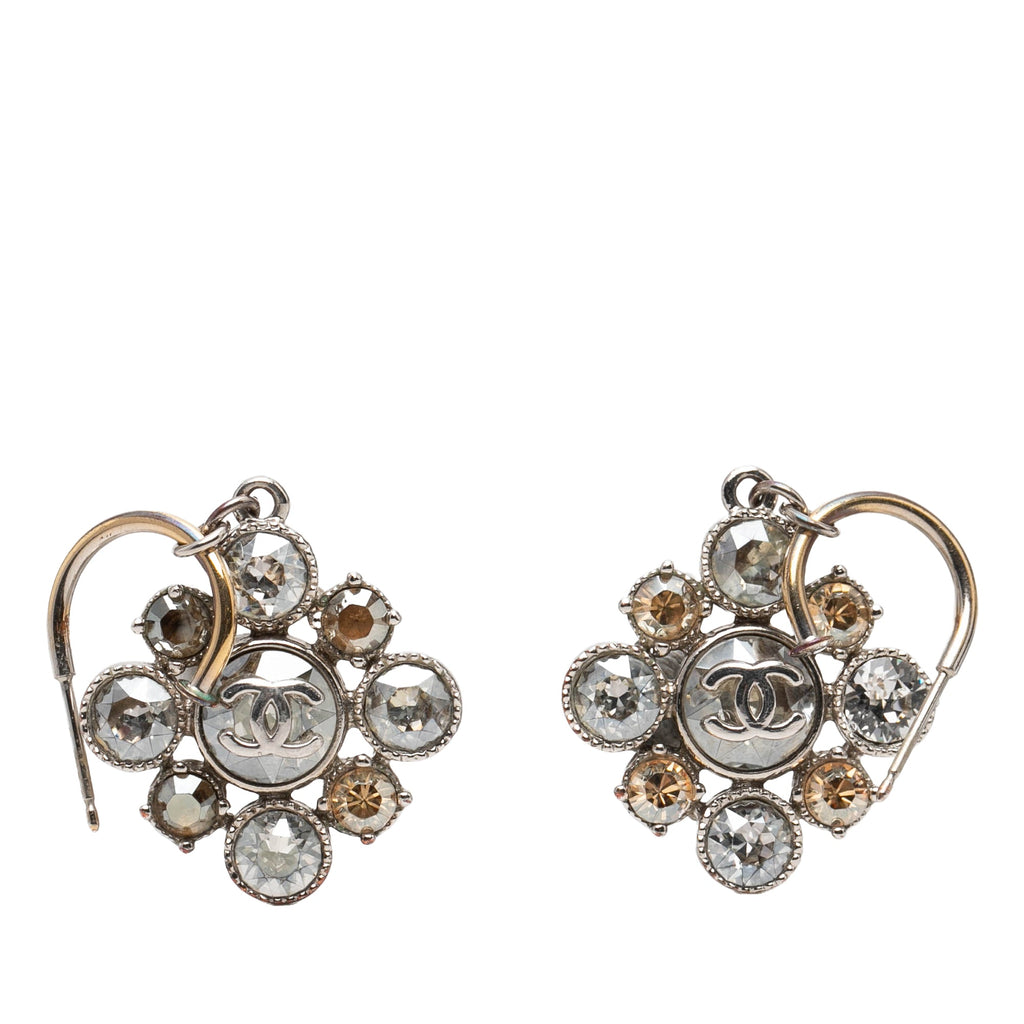 CC Silver Plated Crystal Rhinestones Dangle Push Back Earrings