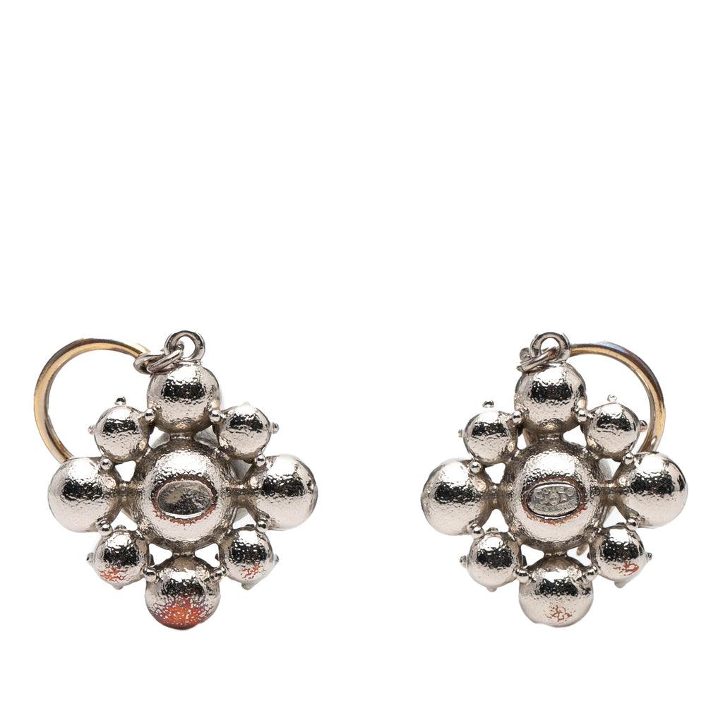 CC Silver Plated Crystal Rhinestones Dangle Push Back Earrings