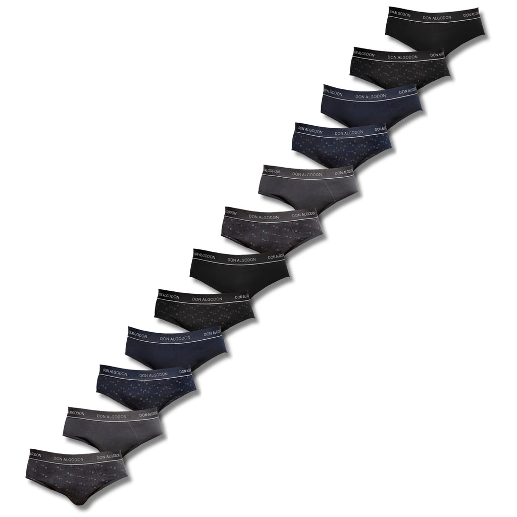 Don Algodon Pack 12 Slips Hombre Suaves | Transpirables y Resistentes | 6 Slips lisos y 6 Slips estampados
