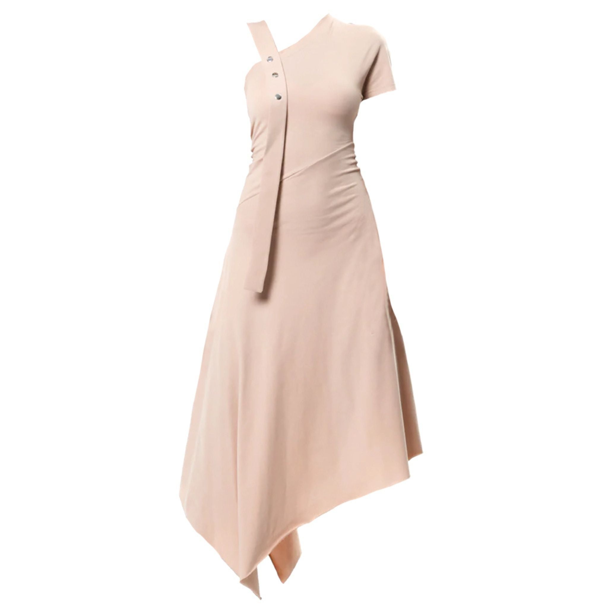 Long Sleeve Asymmetric Cotton Beige Dress | PR Sample