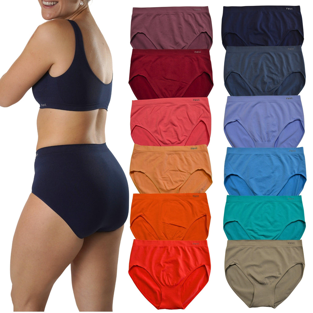 FEVI | Pack de 12 Bragas Tiro Alto | 12 Colores Diferentes | Para Uso Diario