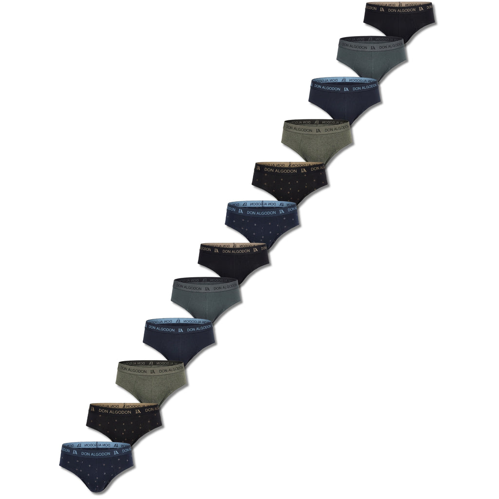 DON ALGODON Pack 12 Slips Hombre Suaves | Transpirables y Resistentes | 6 Slips lisos y 6 Slips estampados