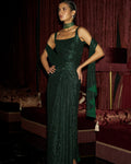 Emerald Sequin Sari Drape Gown By KYNAH, Luxury Indian Fashion & Bridal Wear
