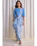 Linen Madras Check Print Top & Toile Print Sari Drape Skirt By KYNAH, Luxury Indian Fashion & Bridal Wear