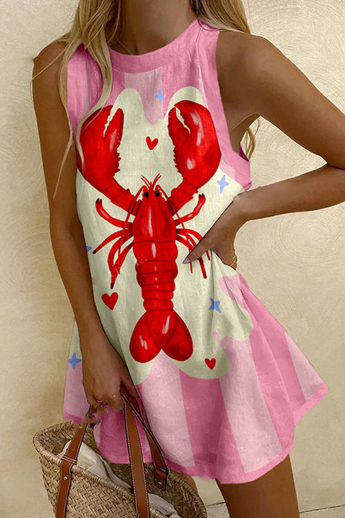 Sleeveless Lobster Print Mini Dress