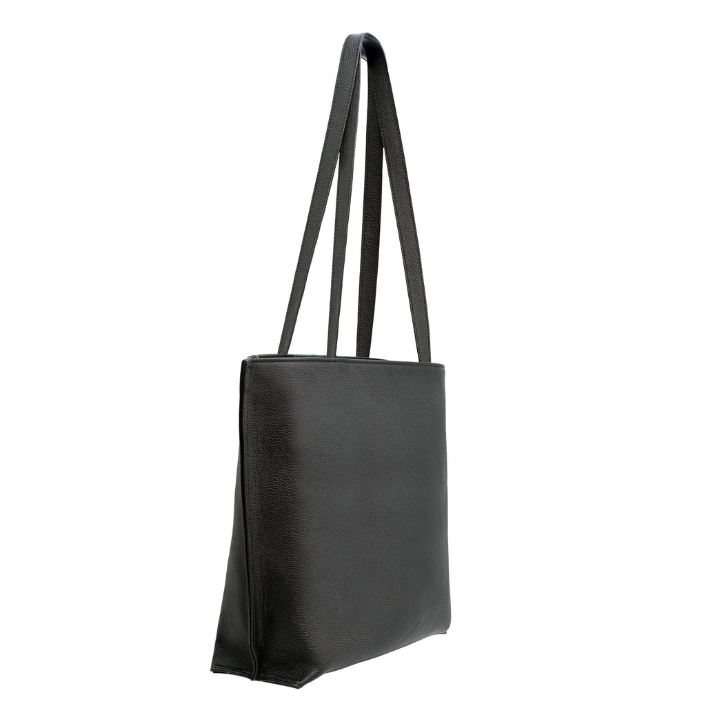 Leather Tote Bag Green and Black - Alhambra Pattern Embossed