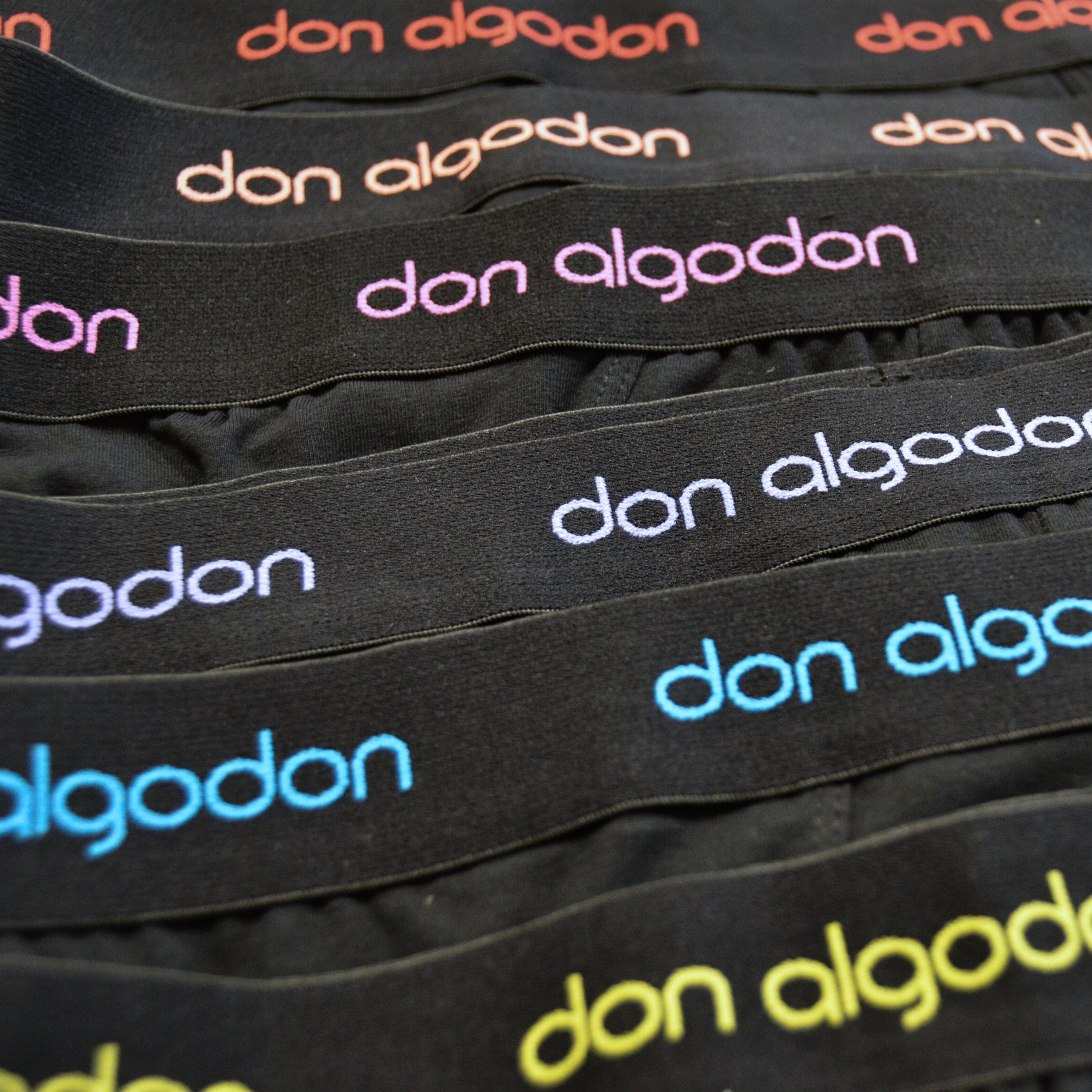 Don Algodon | Pack 6 Slips Lisos | Negros con Cintura a Colores | Transpirables