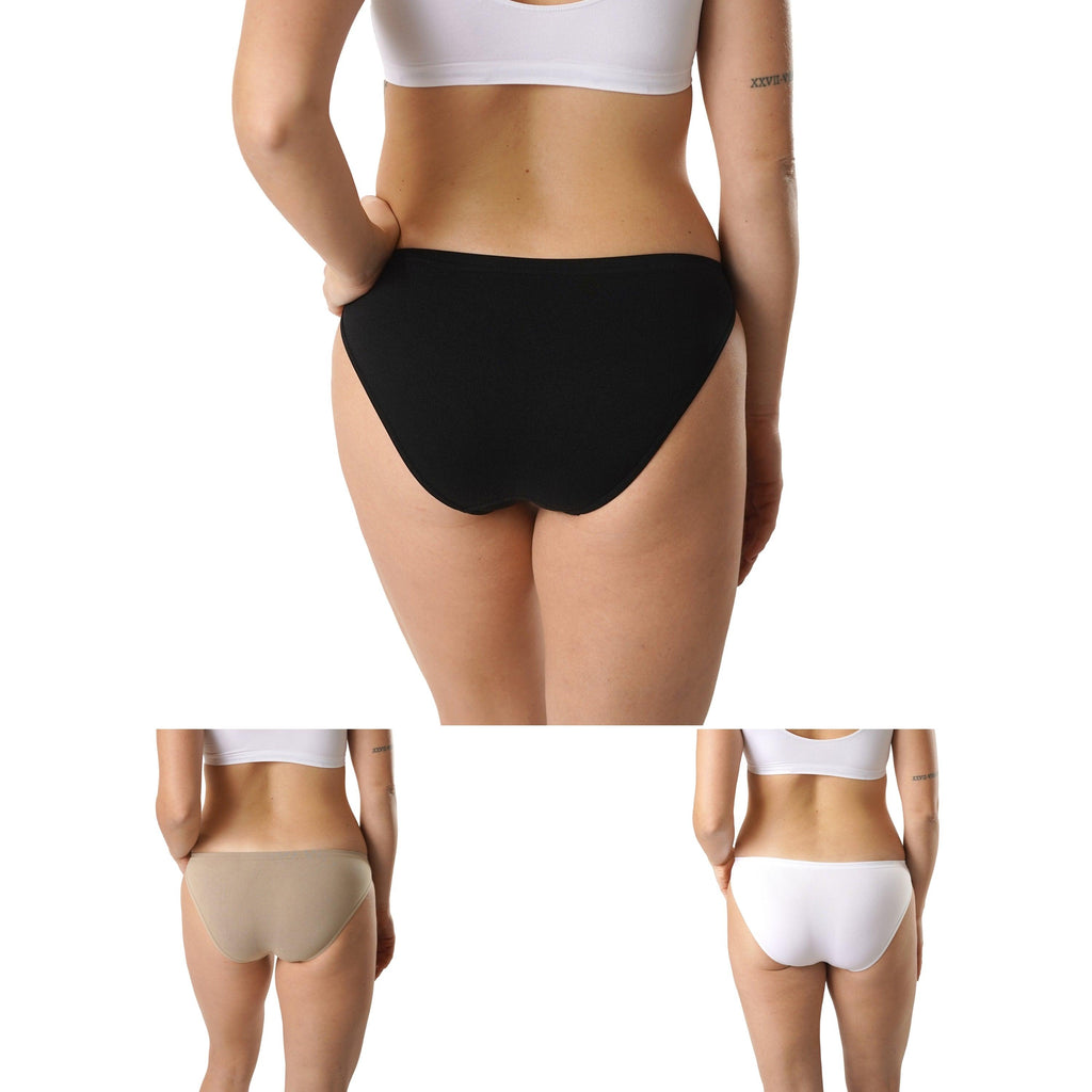 FEVI | Pack de 12 Braguitas Tiro Bajo |  1 o 3 Colores Diferentes: Blanco, Negro y Beige | Talla Única: M-L