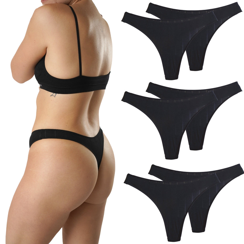 FEVI | Pack de 6 Tangas | 95% Algodón | Suaves y Transpirables | en 1 o 3 Colores: Negro, Beige, Blanco