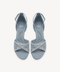RaffiaGleam Ankle Strap Round Toe Heeled Sandal