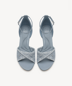 RaffiaGleam Ankle Strap Round Toe Heeled Sandal