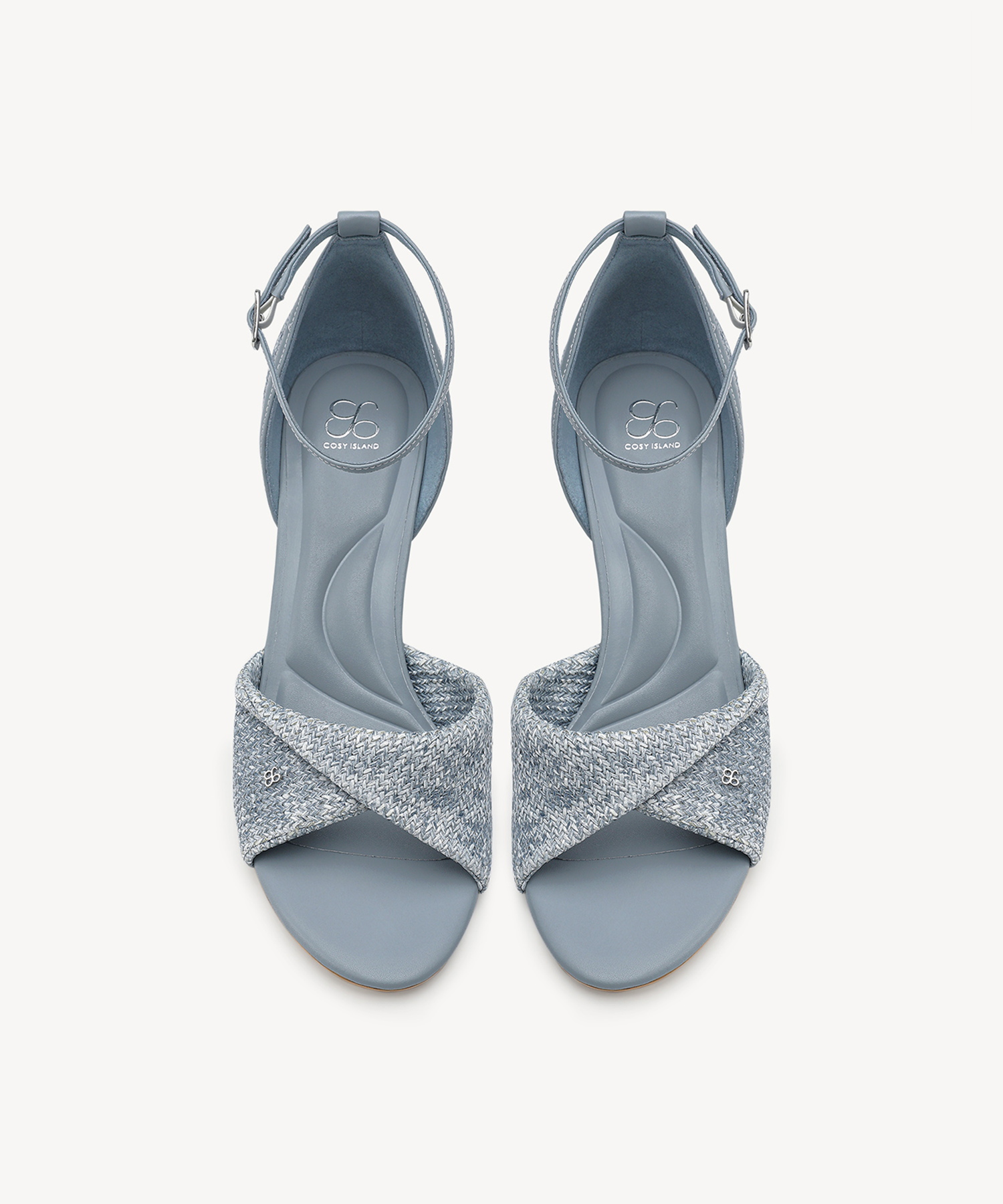 RaffiaGleam Ankle Strap Round Toe Heeled Sandal