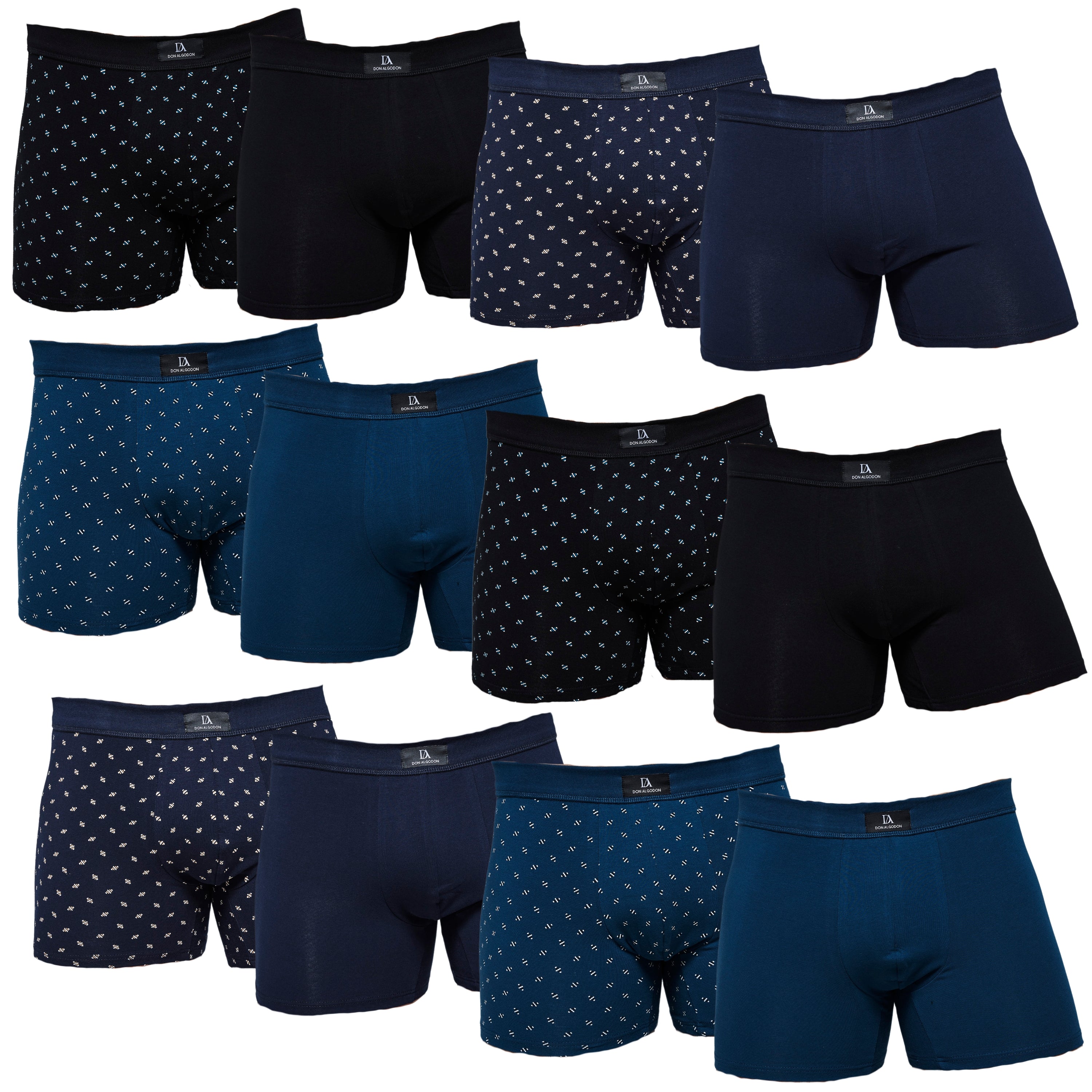 DON ALGODON | Pack 12 Boxers Premium Para Hombre | Elegantes y Cómodos | Máximo Confort | 6 Colores, 6 Estampados | 4 Tallas: M, L, XL, XXL | Suaves y Transpirables
