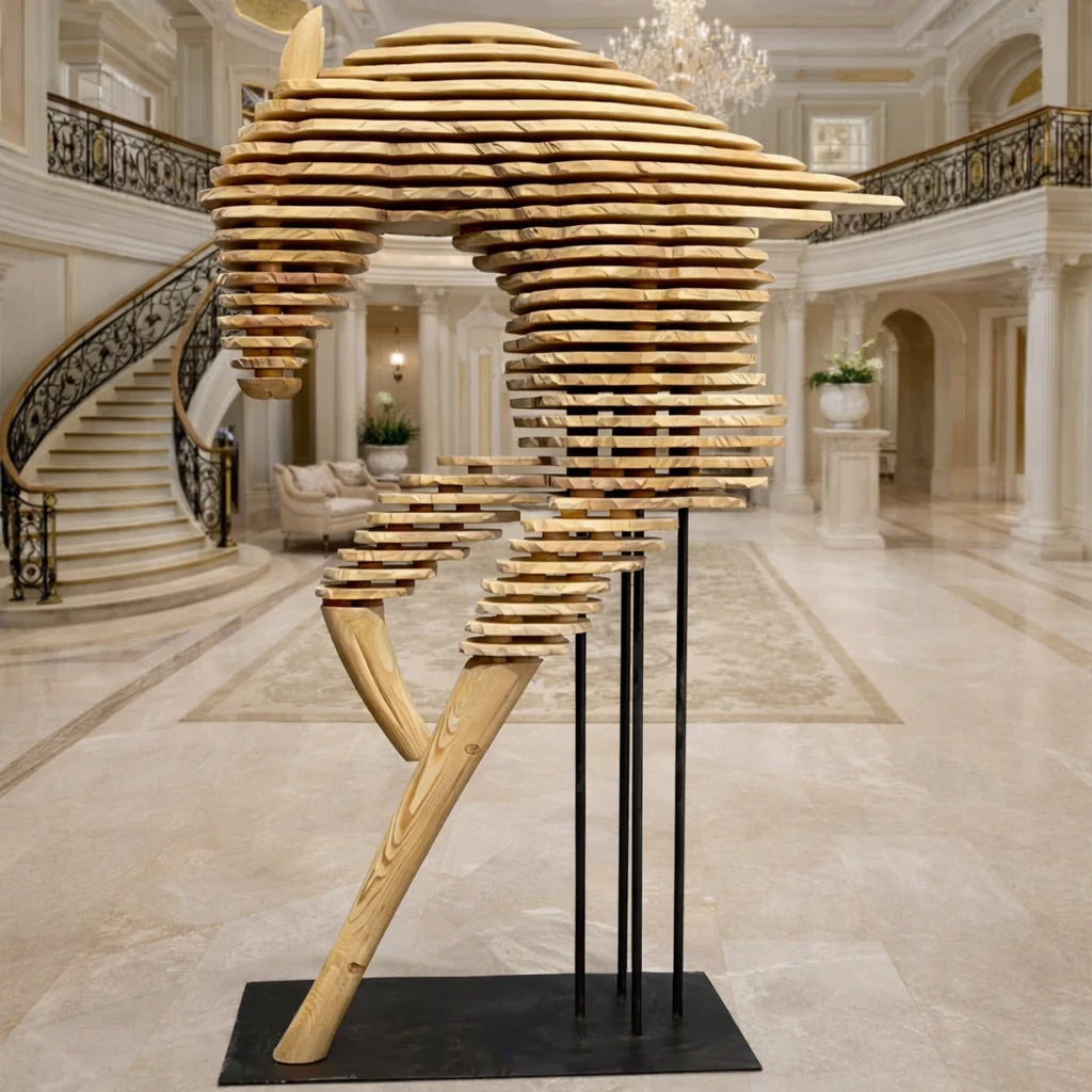 ArtZ® Solid Wood Handmade Strata Stallion Sculpture - Light Wood