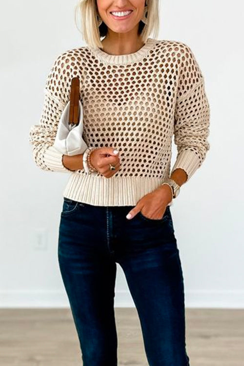Crewneck Hollow Out Knitting Top