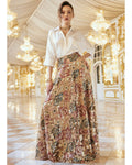 Ivory Satin Shirt & Floral Sequin Maxi Skirt By KYNAH, Luxury Indian Fashion & Bridal Wear