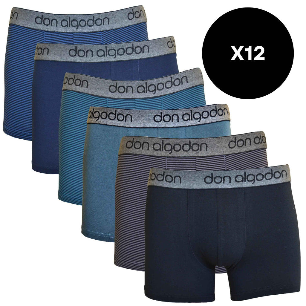Don Algodon | Pack 12 Boxers para Hombre | Lisos y Rayas | Transpirables