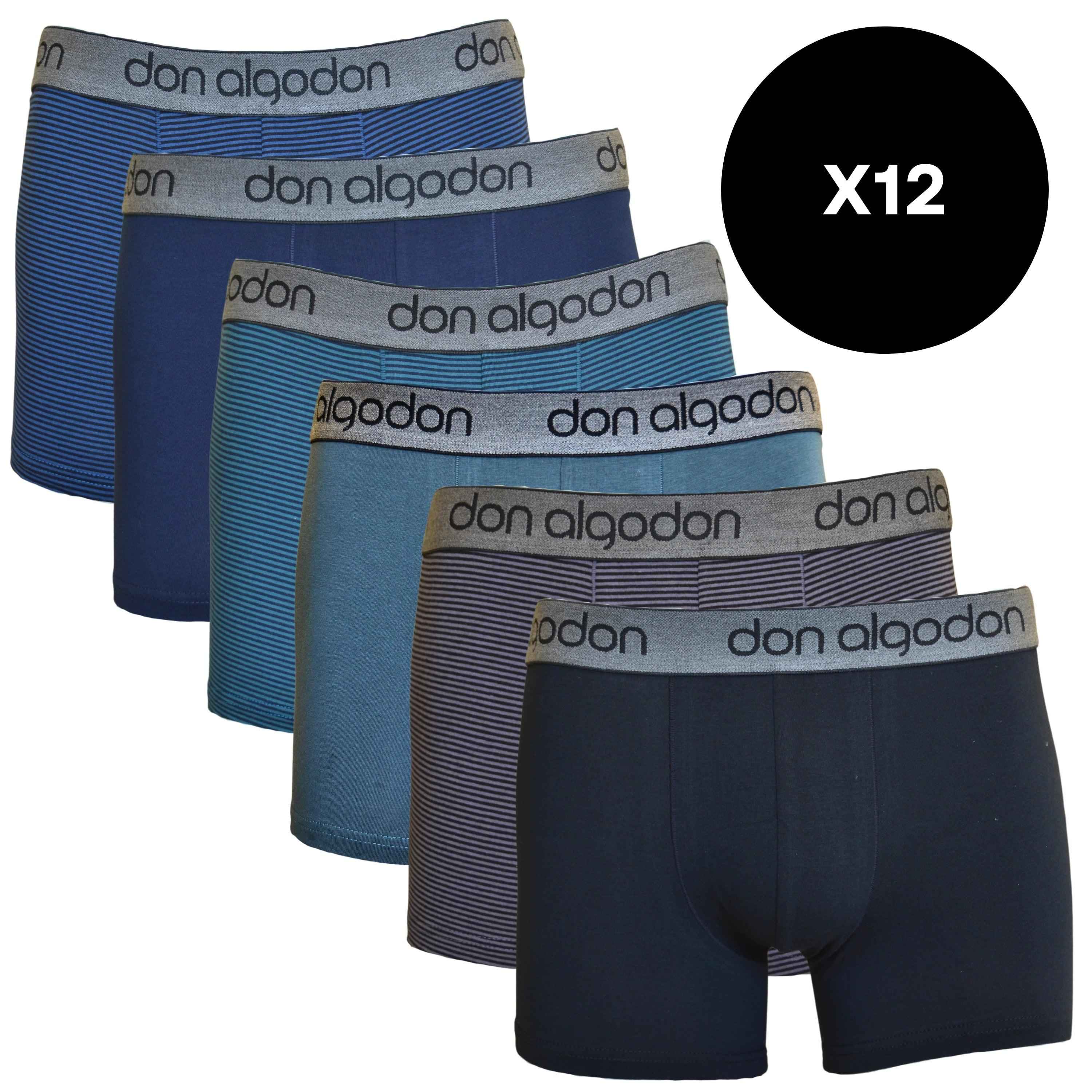 Don Algodon | Pack 12 Boxers para Hombre | Lisos y Rayas | Transpirables